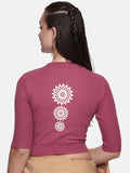 Women Back Printed Stretchable Elbow Sleeve RIB Blouse U0170 Wine