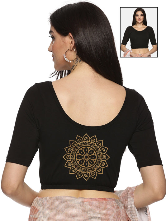 Women Back Printed Stretchable Blouse U018