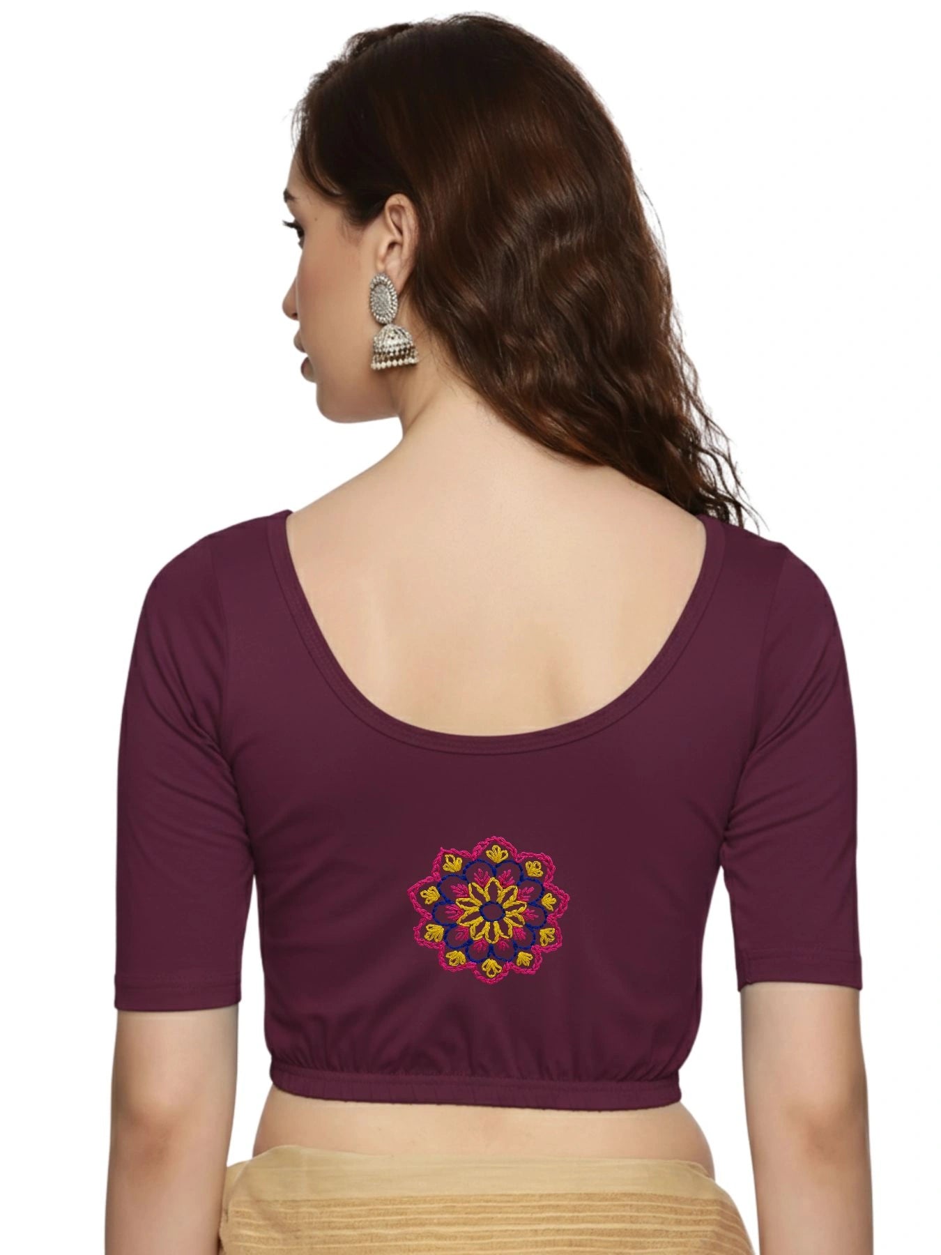 DIY Embroidery Kit with Women Stretchable Half Sleeve Blouse E08 – Violet