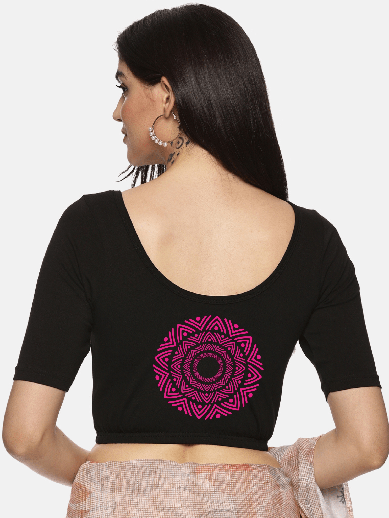 Women Back Printed Stretchable Blouse U044 - notyetbyus