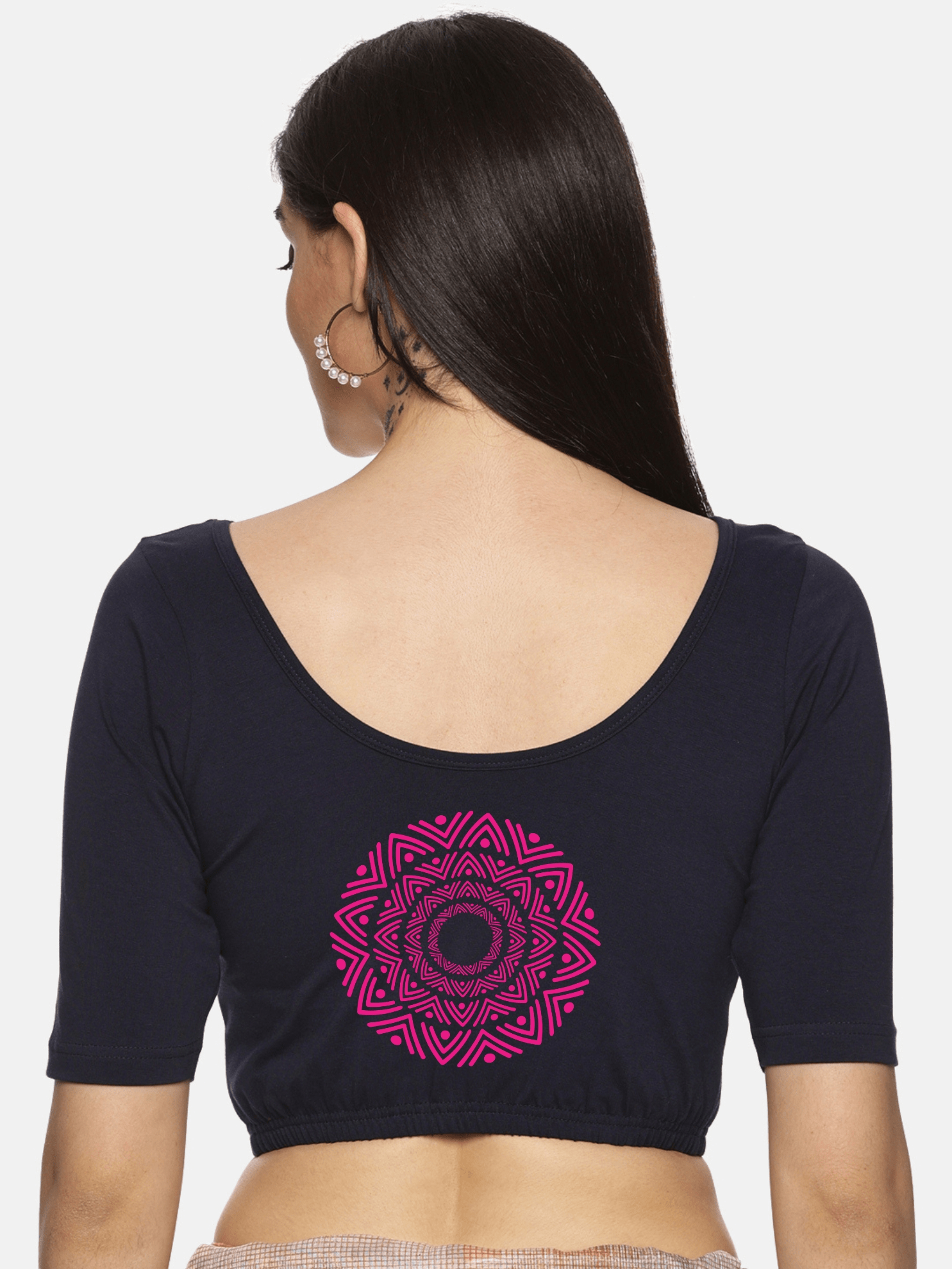 Women Back Printed Stretchable Blouse U044 - notyetbyus