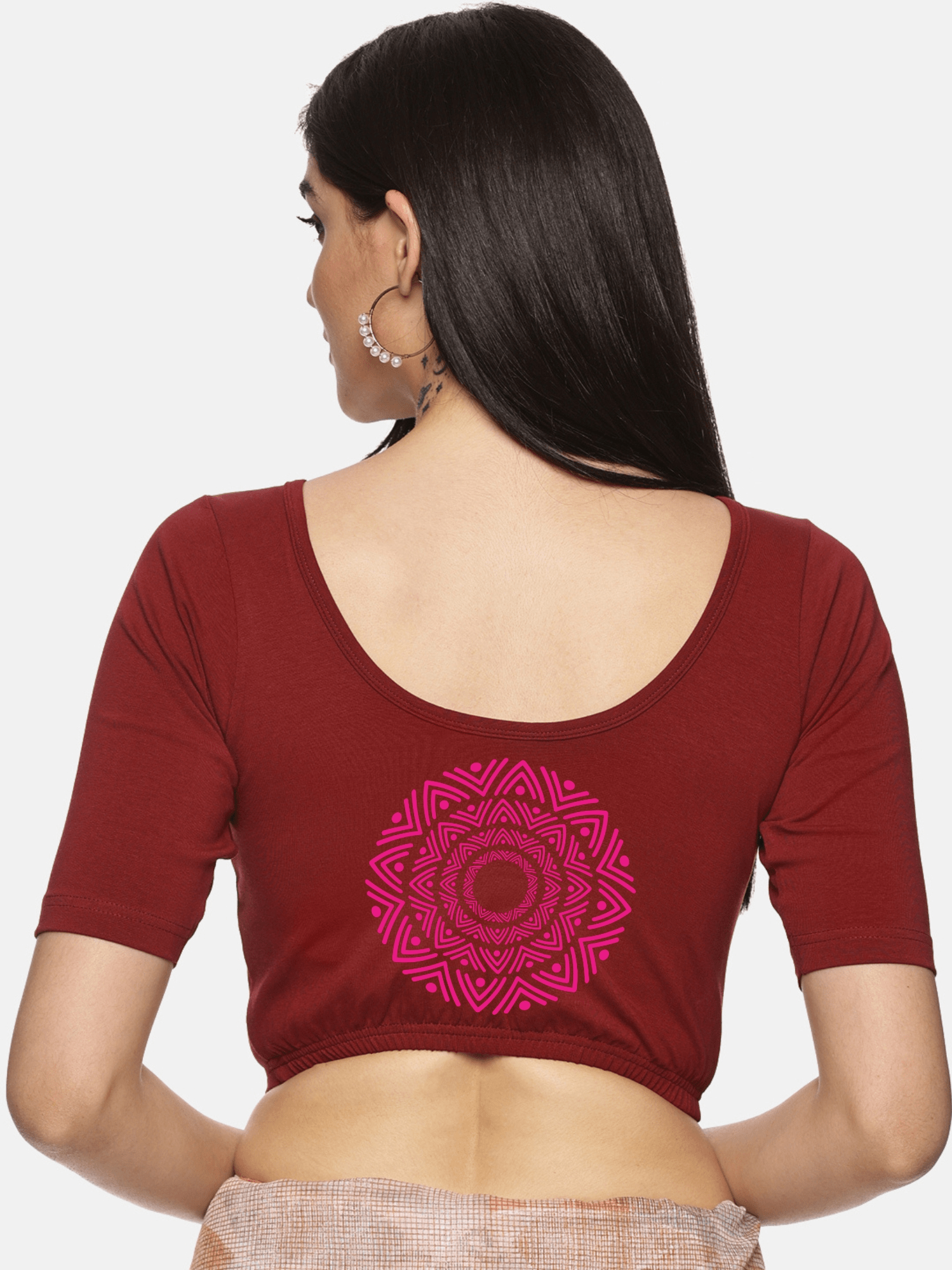 Women Back Printed Stretchable Blouse U044 - notyetbyus