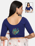 Women Back Printed Stretchable Half Sleeve Blouse U0135 Royal Blue
