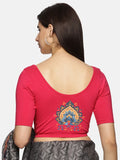 Women Back Printed Stretchable Half Sleeve Blouse U0134 Pink