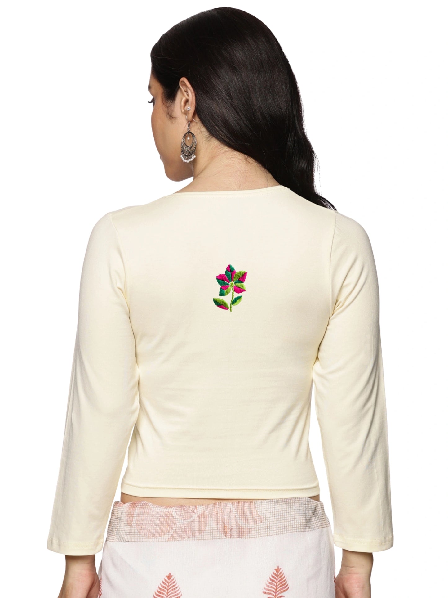 DIY Embroidery Kit with Women Stretchable Three Fourth Sleeve Blouse E03 – Cream