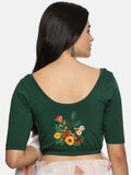Women Back Printed Stretchable Half Sleeve Blouse U0161 Bottle Green