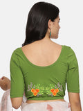 Women Back Printed Stretchable Half Sleeve Blouse U0227 Mehndi Green