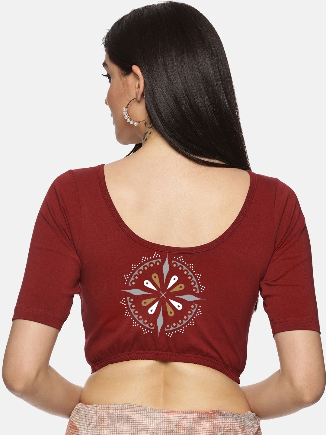 Women Back Printed Stretchable Blouse U04 - notyetbyus