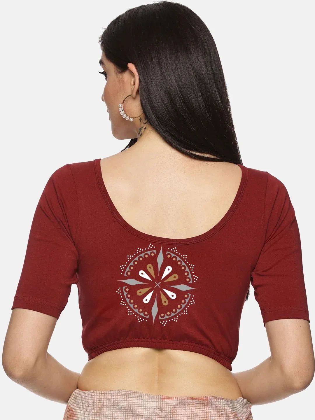 Women Back Printed Stretchable Blouse U04 - notyetbyus
