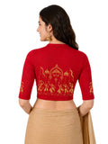 Women Mandarin Collar Back Printed Stretchable Elbow Sleeve Blouse U0272 Red