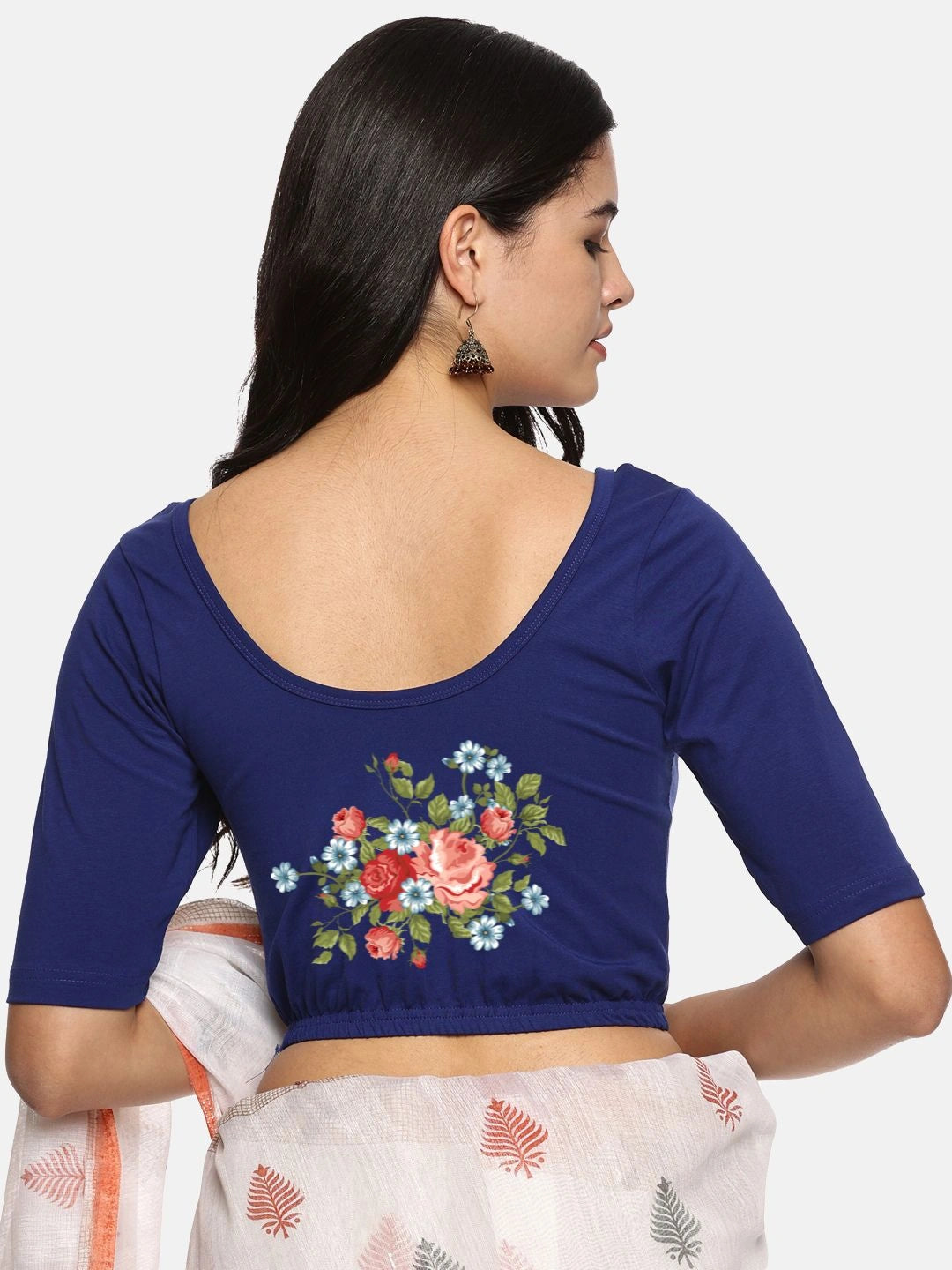 Women Back Printed Stretchable Blouse U0176