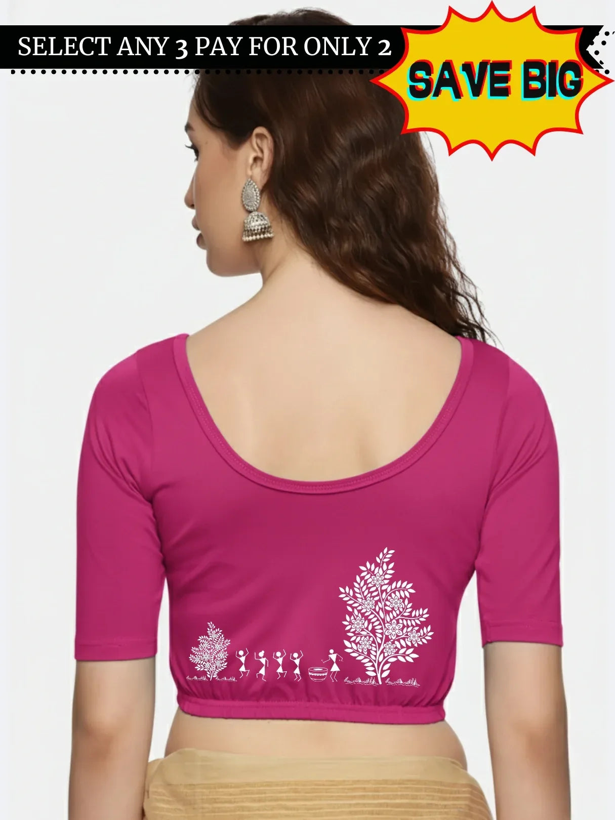 Women Back Printed Stretchable Blouse U0165 - notyetbyus