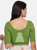 Women Back Printed Stretchable Half Sleeve Blouse U0224 Mehndi Green