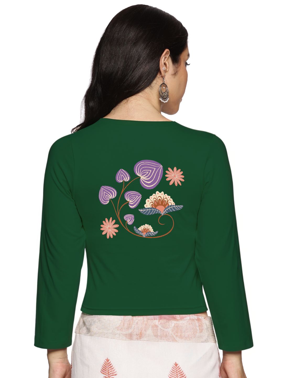 Women Three Fourth Sleeve Back Print Stretchable Blouse U0151 - notyetbyus