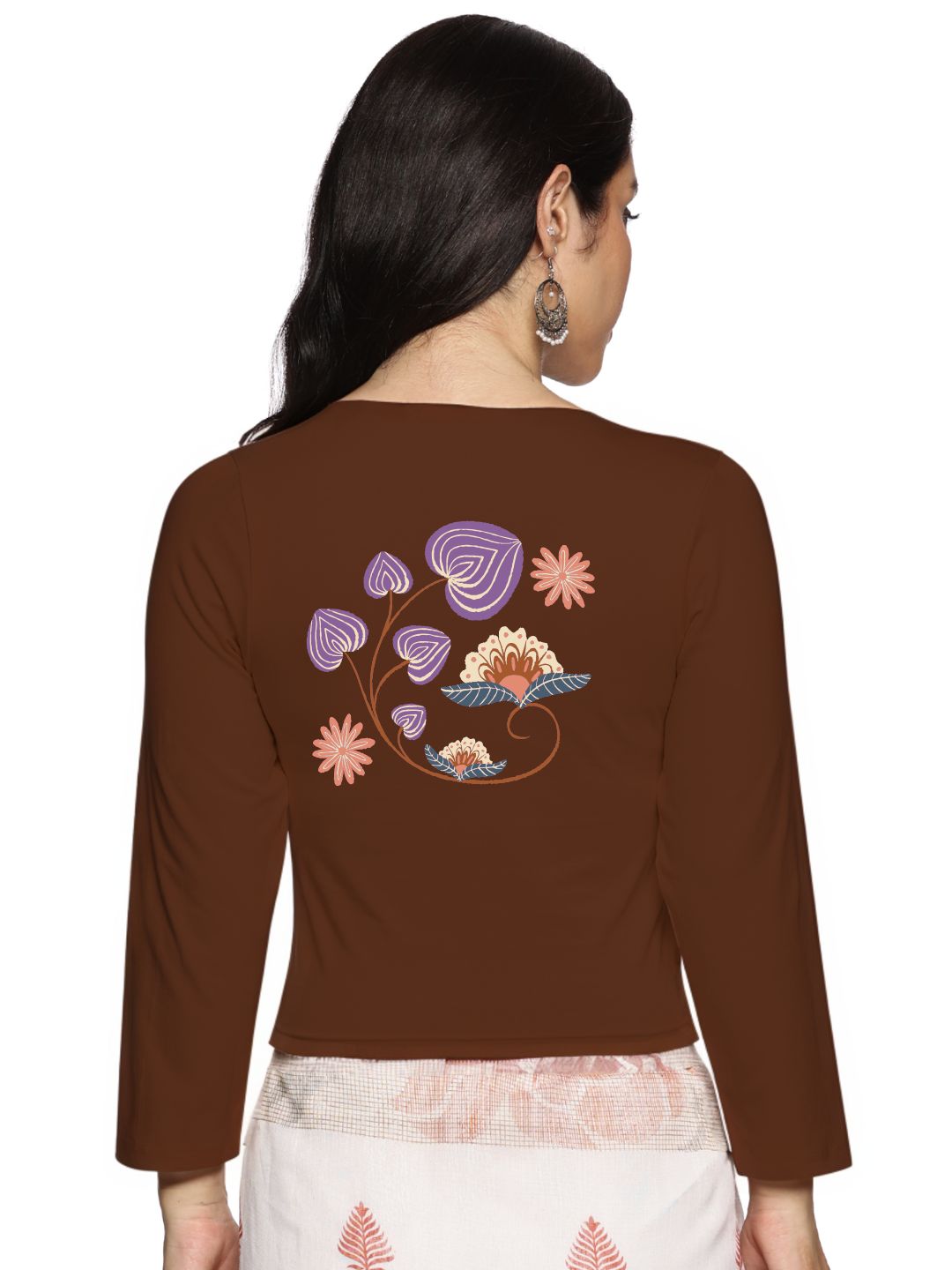 Women Three Fourth Sleeve Back Print Stretchable Blouse U0151 - notyetbyus