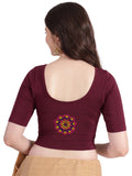 DIY Embroidery Kit with Women Front Open Stretchable Half Sleeve Blouse E08 – Maroon
