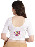 DIY Embroidery Kit with Women Front Open Stretchable Half Sleeve Blouse E08 – White