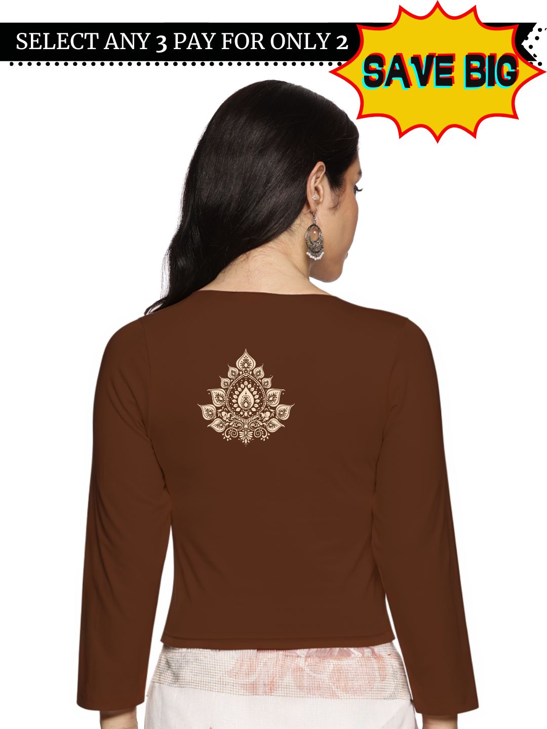 Women Three Fourth Sleeve Back Print Stretchable Blouse U0152 - notyetbyus