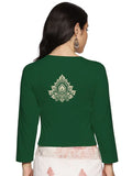 Women Three Fourth Sleeve Back Print Stretchable Blouse U0152 Bottle Green