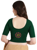 DIY Embroidery Kit with Women Front Open Stretchable Half Sleeve Blouse E08– Bottle Green