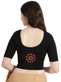 DIY Embroidery Kit with Women Front Open Stretchable Half Sleeve Blouse E08 – Black