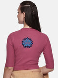 Women Back Printed Stretchable Elbow Sleeve RIB Blouse U0169 Wine
