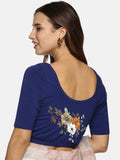 Women Back Printed Stretchable Half Sleeve Blouse U041 Royal Blue