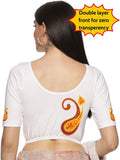 Women Back Printed Stretchable Half Sleeve Blouse U0177 White
