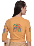 Women Back Printed Stretchable Elbow Sleeve RIB Blouse U0254 Mango