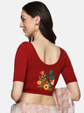 Women Back Printed Stretchable Half Sleeve Blouse U0161 Brick Red