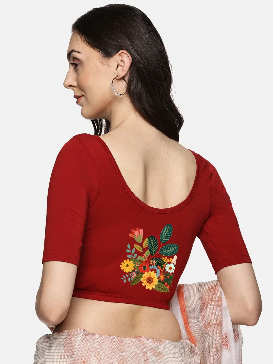 Women Back Printed Stretchable Blouse U0161 - notyetbyus