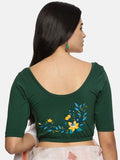 Women Back Printed Stretchable  Half Sleeve Blouse U0164 Bottle Green