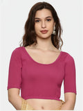 Women Plain Stretchable Half Sleeve Blouse U01A Rani Pink