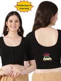 DIY Embroidery Kit with Women Front Open Stretchable Half Sleeve Blouse E013 – Black