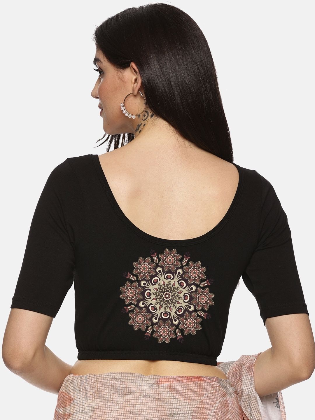 Women Back Printed Stretchable Blouse U05 - notyetbyus
