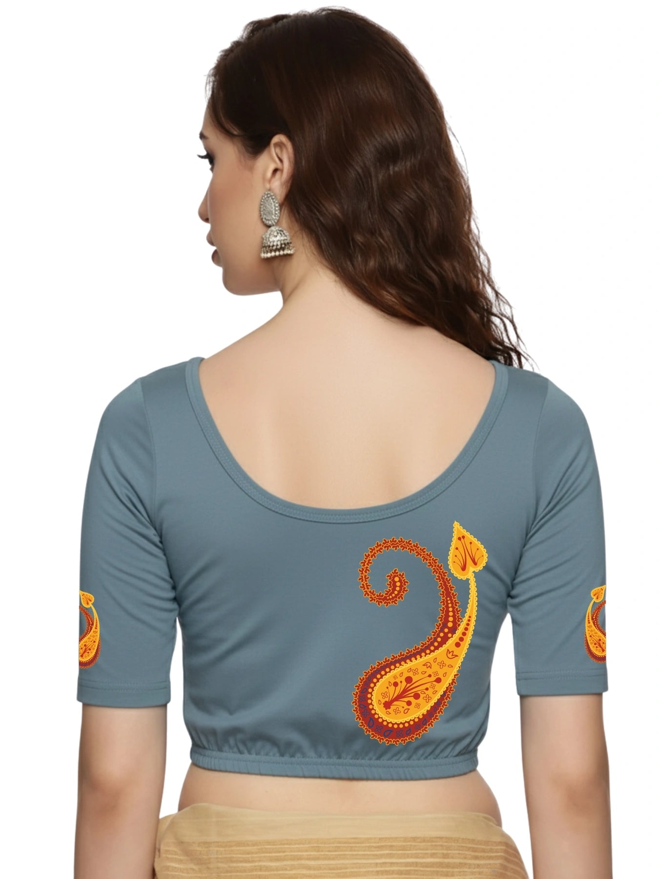 Women Back Printed Stretchable Blouse U0177