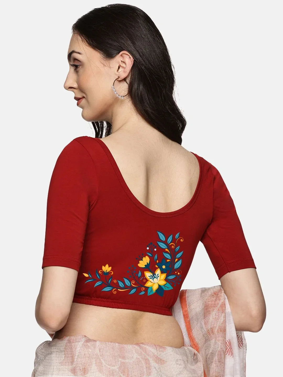 Women Back Printed Stretchable Blouse U0164 - notyetbyus
