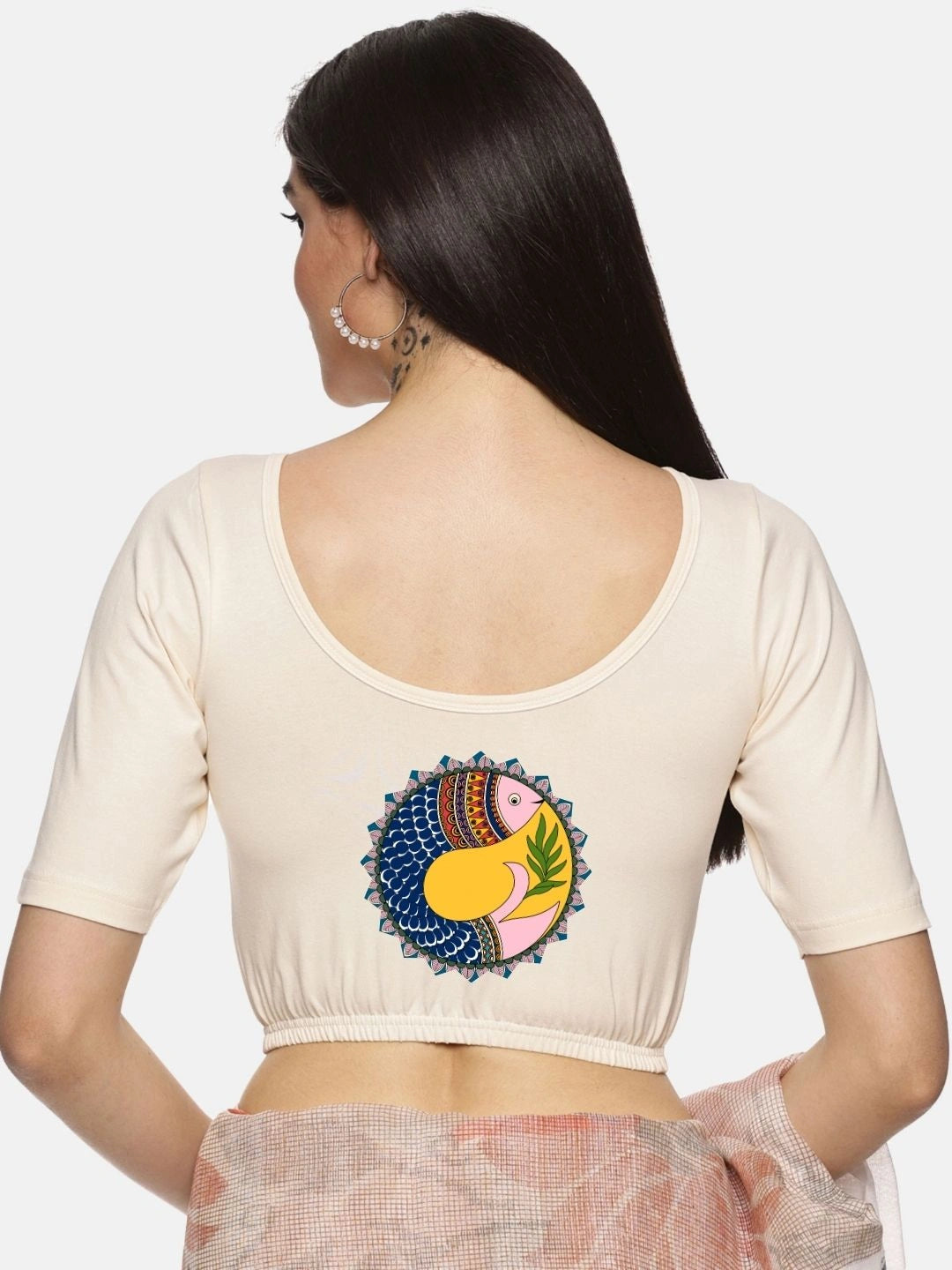 Women Back Printed Stretchable Blouse U0163 - notyetbyus
