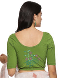Women Back Printed Stretchable  Half Sleeve Blouse U0225 Mehndi Green