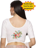 Women Back Printed Stretchable Half Sleeve Blouse U0176 White