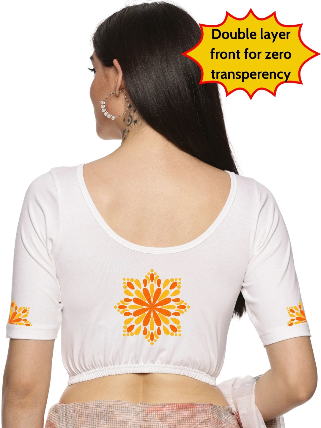 Women Back Printed Stretchable Blouse U0175
