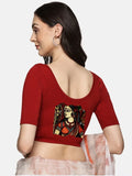 Women Back Printed Stretchable Half Sleeve Blouse U0162 Brick Red