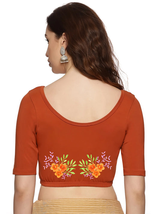 Women Back Printed Stretchable Half Sleeve Blouse U0227 Rust