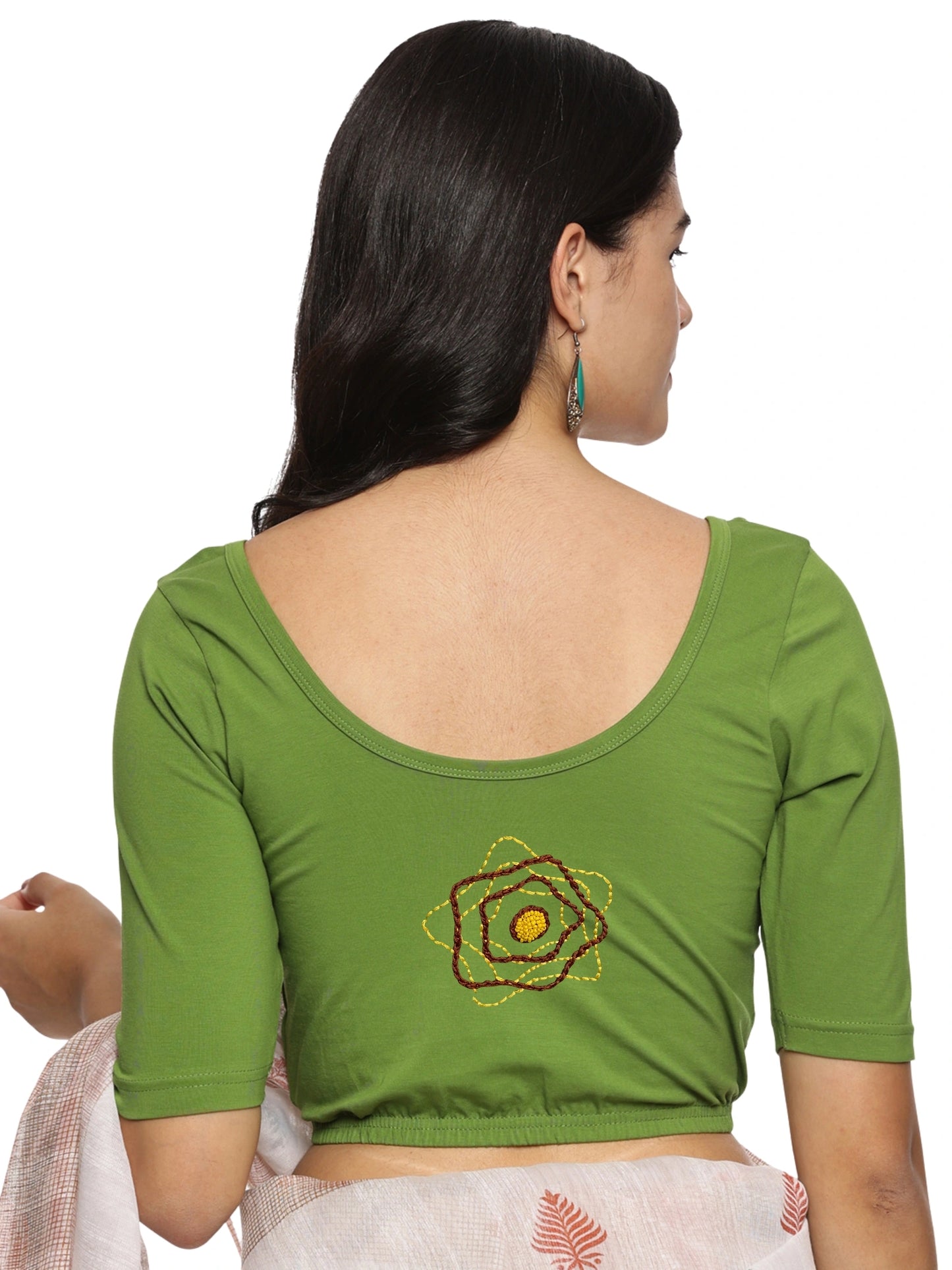 DIY Embroidery Kit with Women Stretchable Half Sleeve Blouse E02 – Mehndi Green