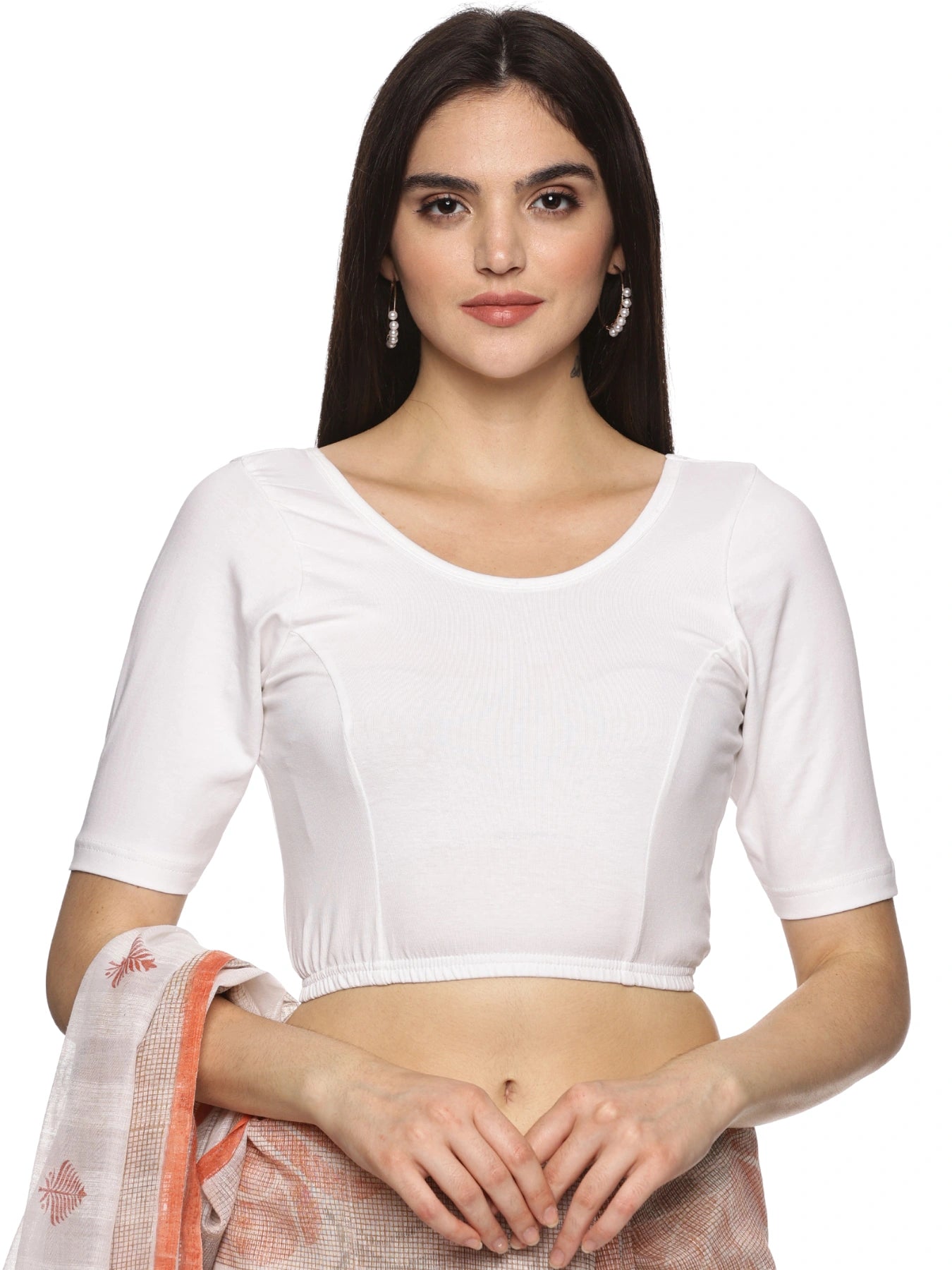 DIY Embroidery Kit with Women Stretchable Half Sleeve Blouse E03 – White