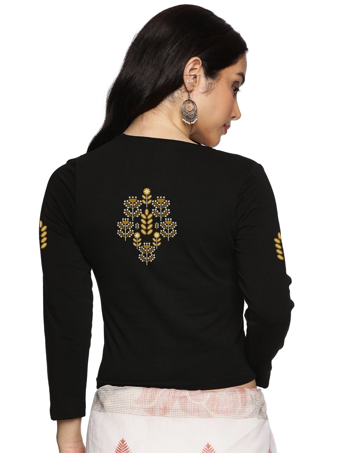 Women Three Fourth Sleeve Back Print Stretchable Blouse U0180