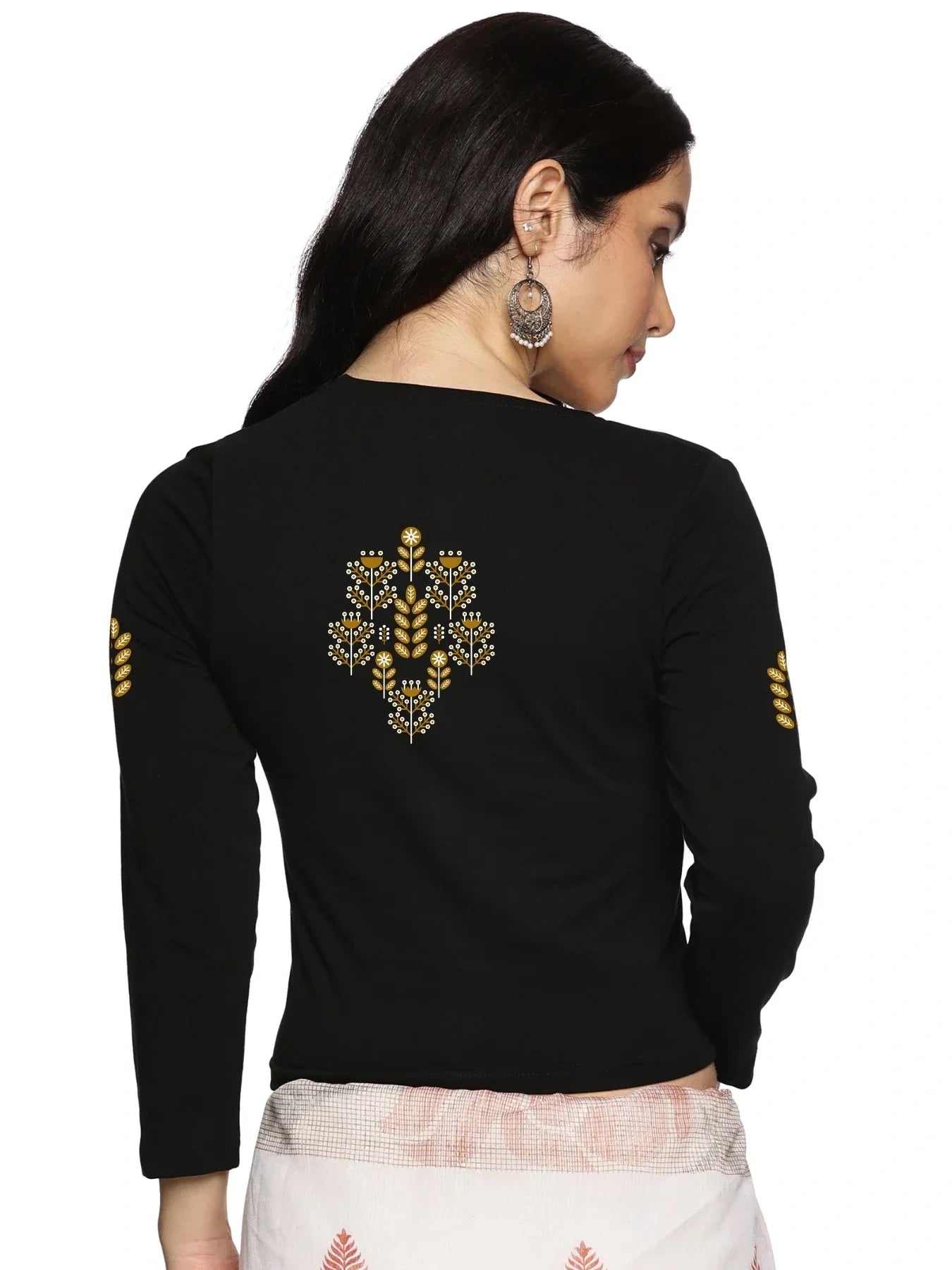 Women Three Fourth Sleeve Back Print Stretchable Blouse U0180 - notyetbyus