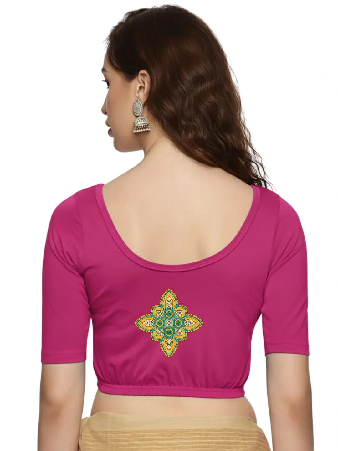 Women Back Printed Stretchable Blouse U0166 - notyetbyus