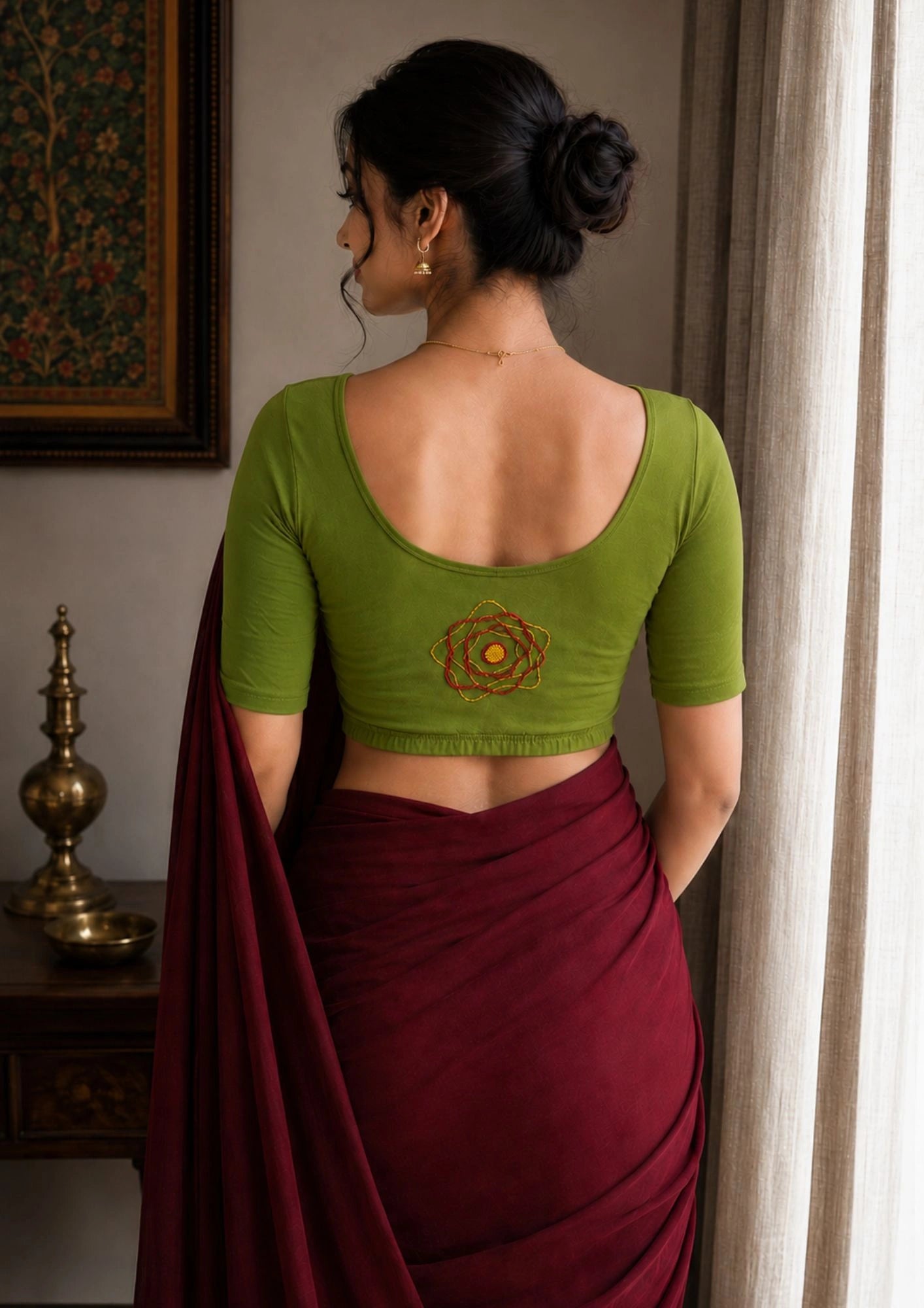DIY Embroidery Kit with Women Stretchable Half Sleeve Blouse E0102 – Mehndi Green