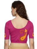 Women Back Printed Stretchable Half Sleeve Blouse U0177 Rani Pink
